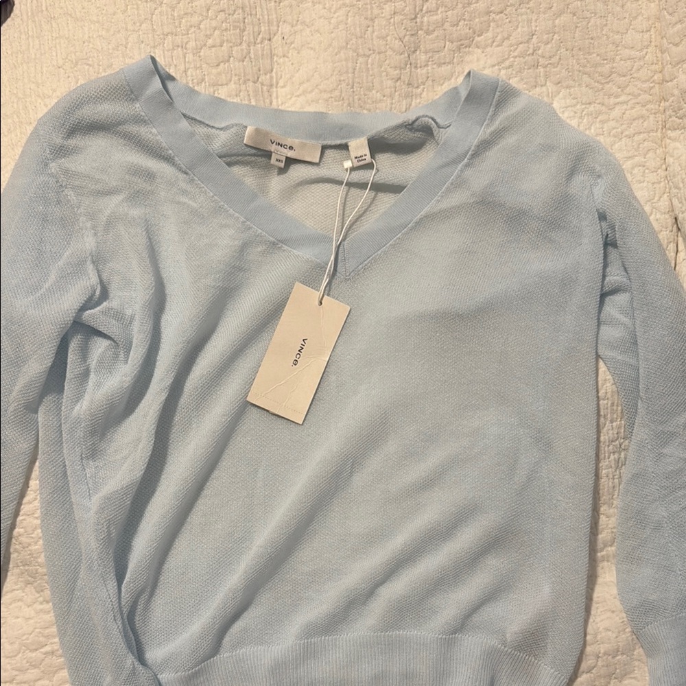 Vince Blue V-Neck Sweater Soft Knit Long Sleeve